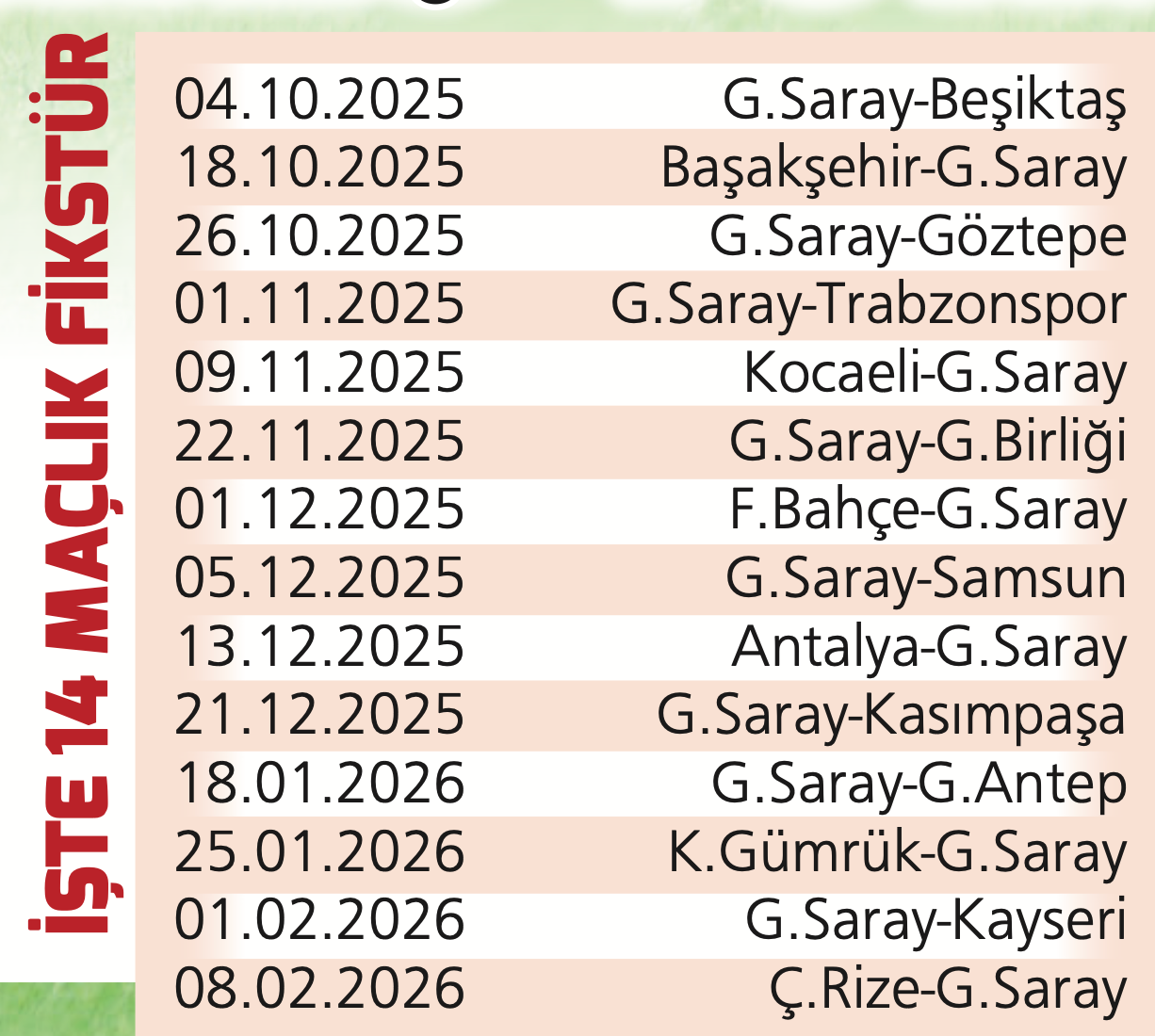 Galatasaray Şubat'a Kadar Sadece Bir Deplasman Oynayacak