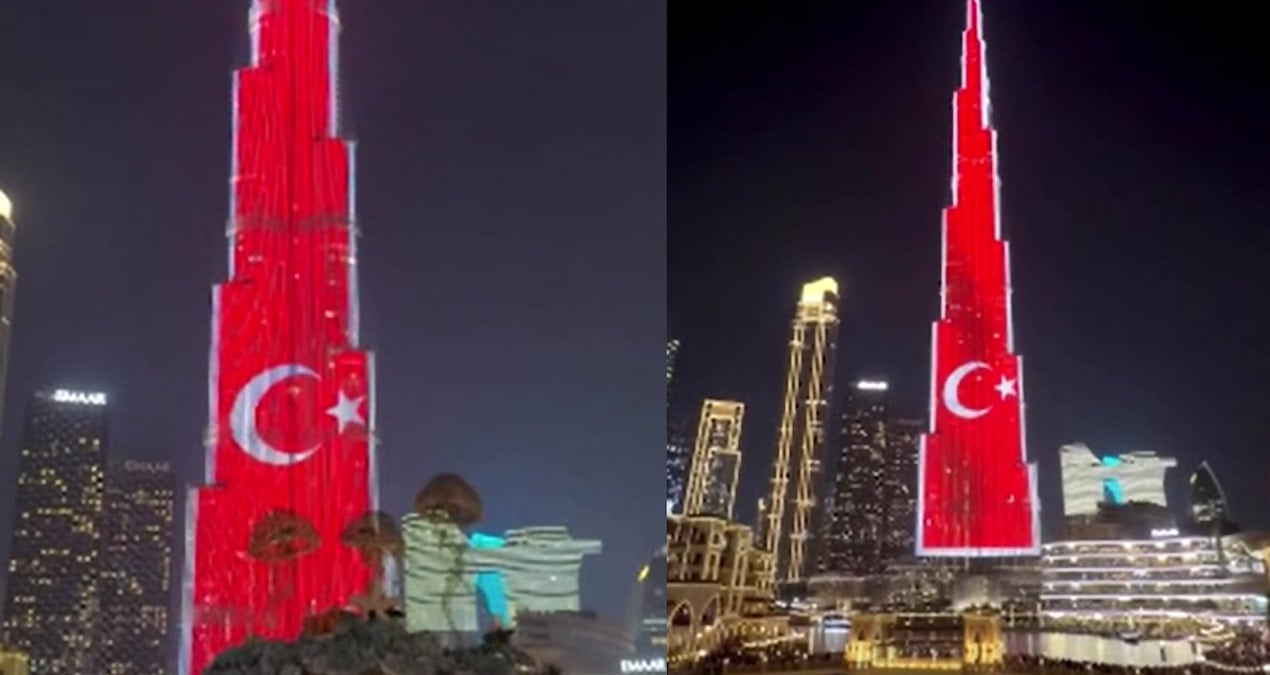 Dünyanın En Yüksek Gökdeleni Burj Khalifa'ya Türk Bayrağı Yansıtıldı