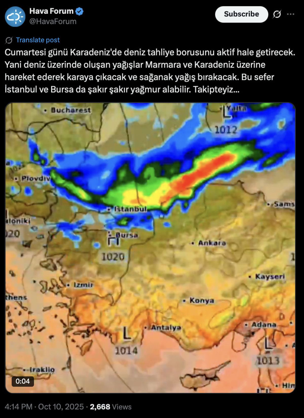 İstanbul ve Bursa'da Cumartesi günü yağış bekleniyor