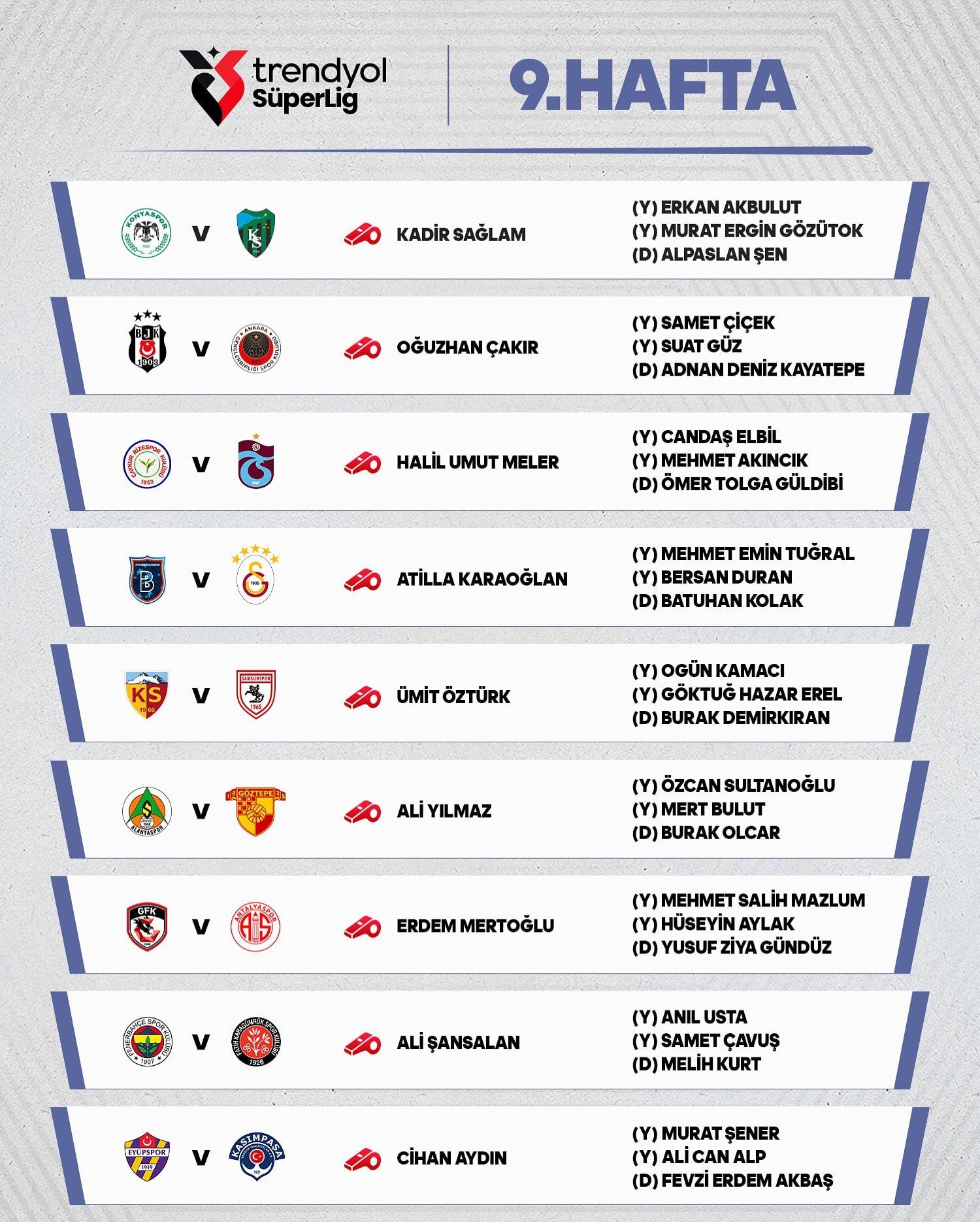 Süper Lig 9. hafta hakemleri açıklandı