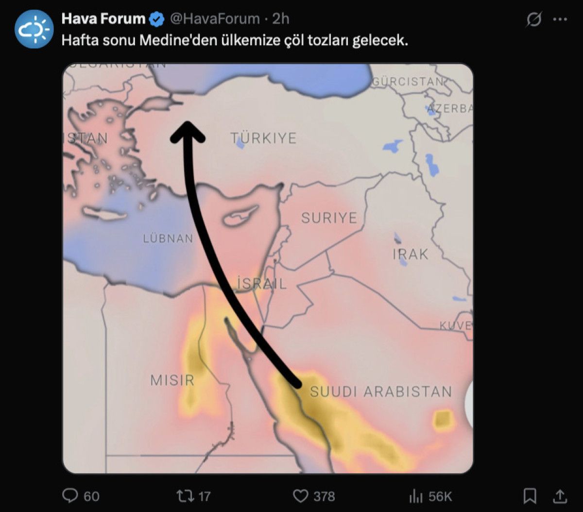 Medine'den Gelen Çöl Tozu Türkiye'yi Etkileyecek