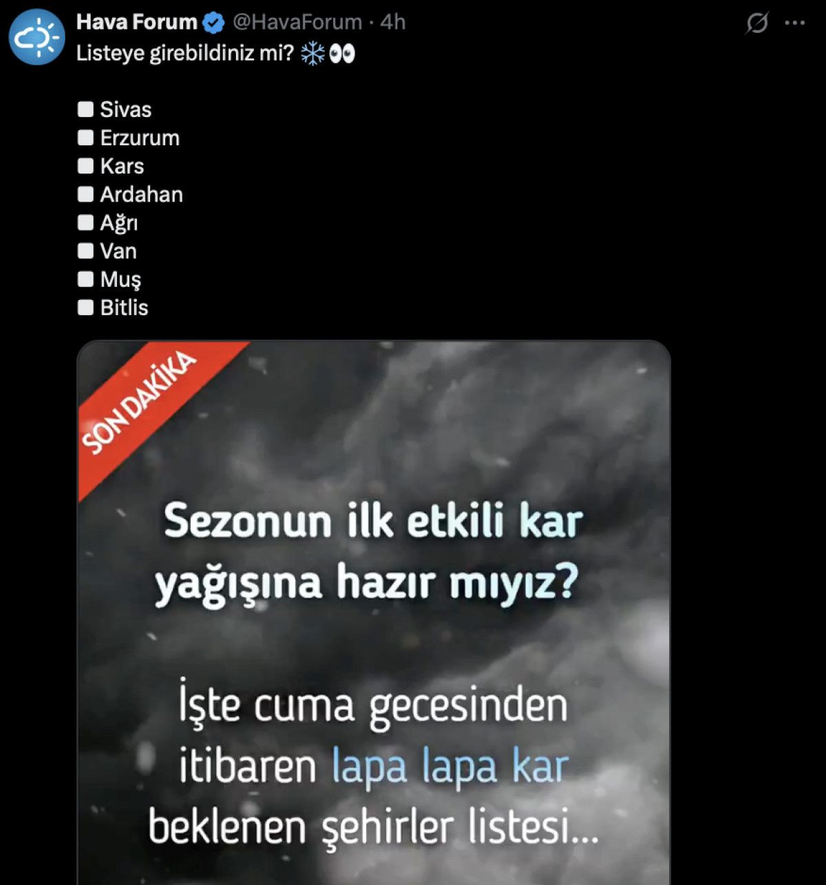 Meteoroloji, 8 İlde Kar Yağışı Bekleniyor.