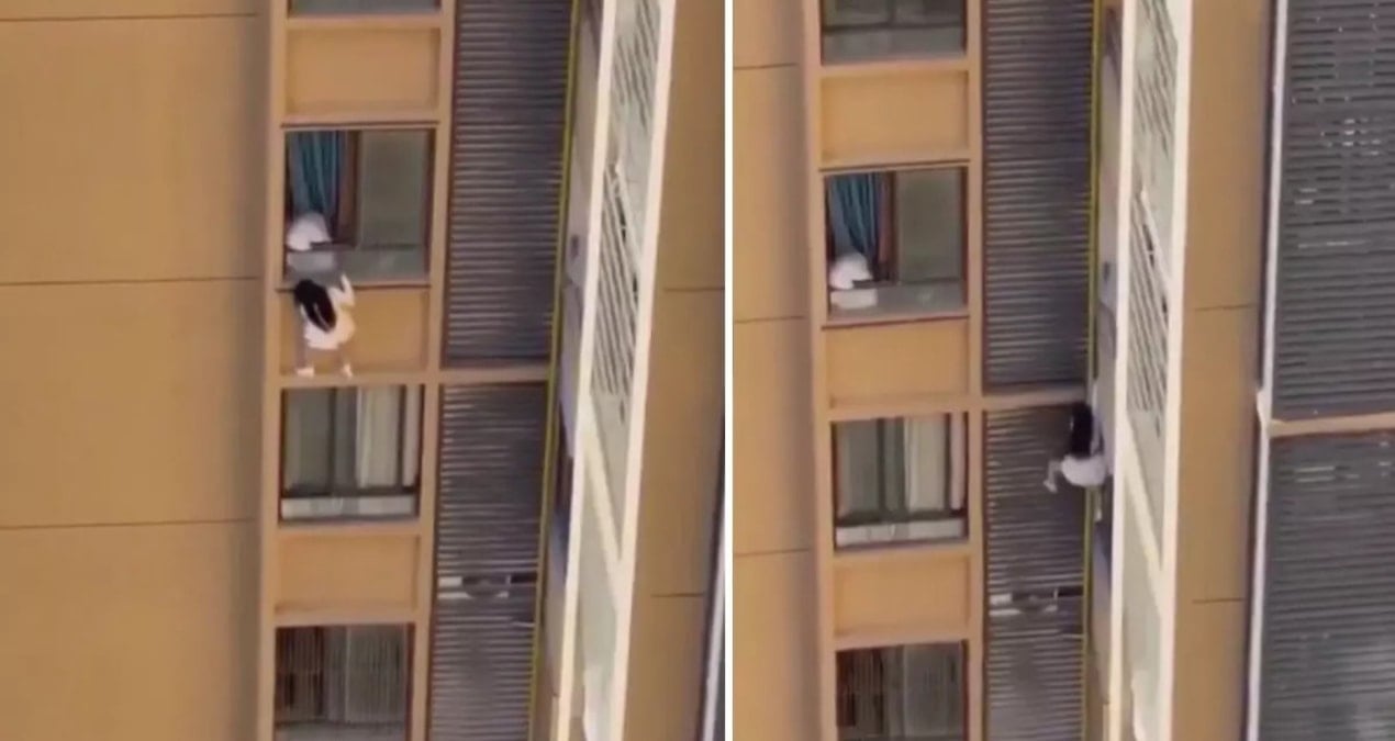 Çin'de Yakalanan Bir Aşk Üçgeni: Genç Kadın Pencereden Sarkarken Panik Yaşandı