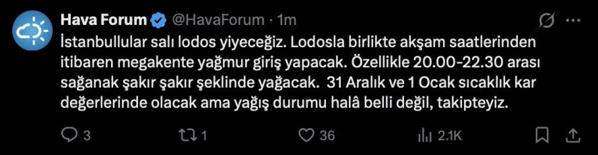 İstanbul'da Lodos ve Sağanak Yağış Bekleniyor.