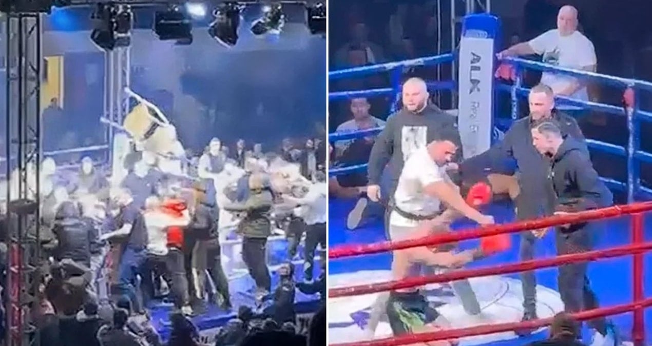 Novi Pazar'daki boks maçında şiddetli olaylar: Seyirciler ringde birbirine girdi