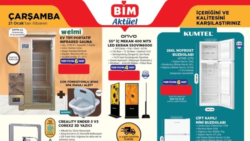 BİM, 21 Ocak'ta Portatif Sauna ve Elektronik Ürünleri İndirimli Satışa Sunacak