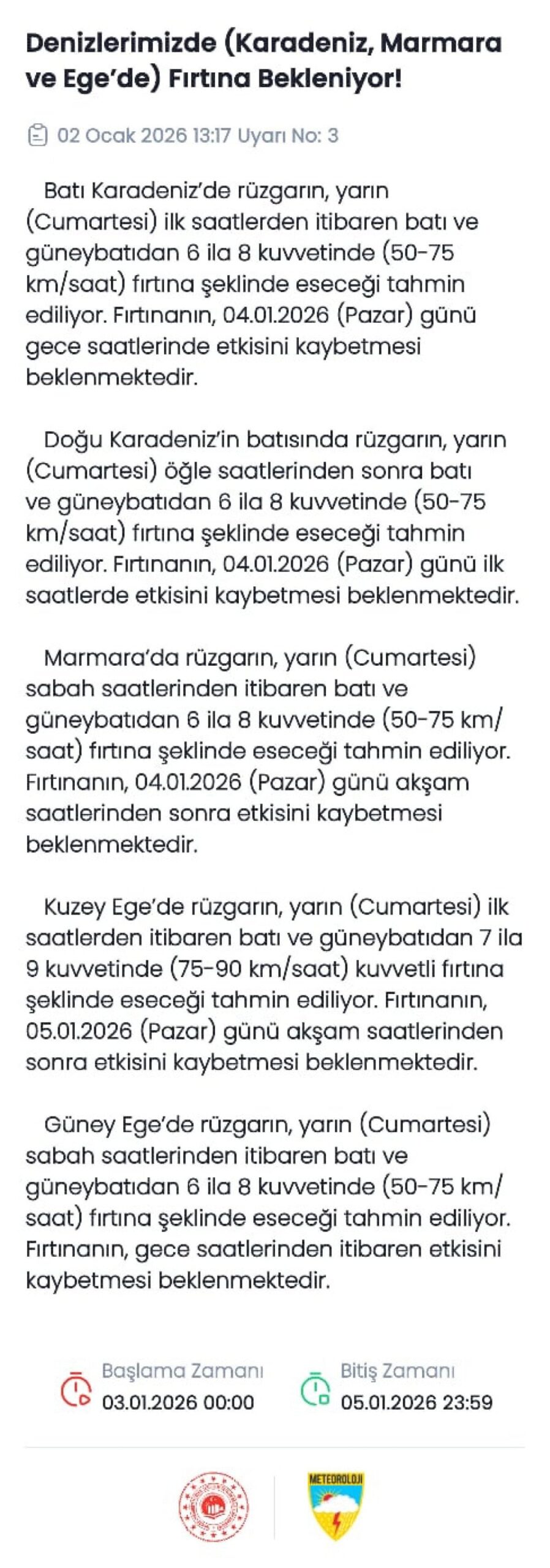 Meteoroloji'den Karadeniz, Marmara ve Ege için fırtına uyarısı