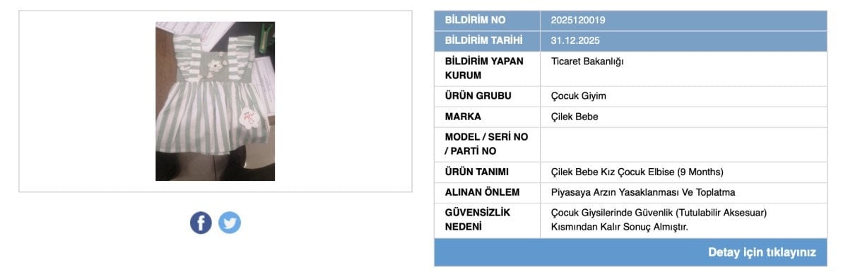Ticaret Bakanlığı'ndan bebek kıyafeti için toplatma kararı alındı