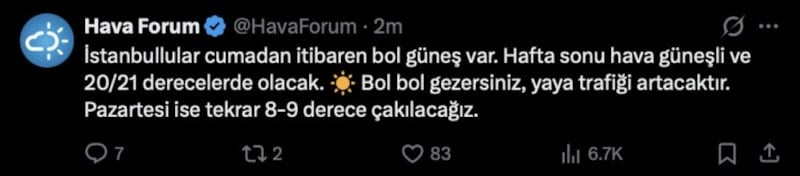 İstanbul'da sıcaklıklar 21 dereceye yükselebilir.