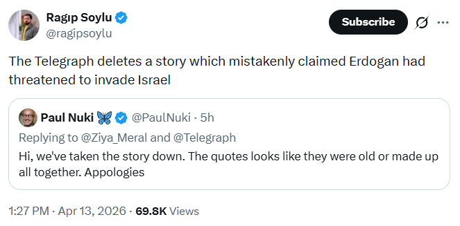 The Telegraph, Erdoğan’a yönelik tartışmalı haberini geri çekti