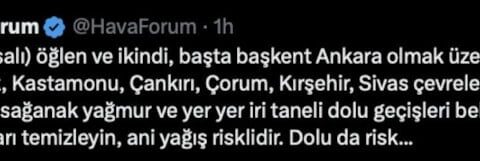 Ankara ve 7 İl İçin Kuvvetli Yağış ve Dolu Uyarısı Yapıldı