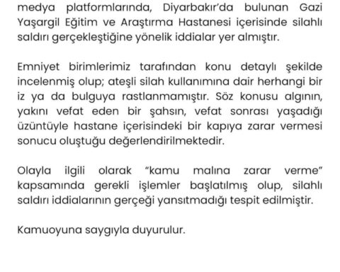 Diyarbakır’da Hastaneye Yönelik Silahlı Saldırı İddiaları Yalanlandı