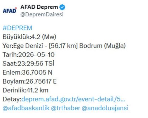 Ege Denizi'nde 4.2 Büyüklüğünde Deprem Meydana Geldi