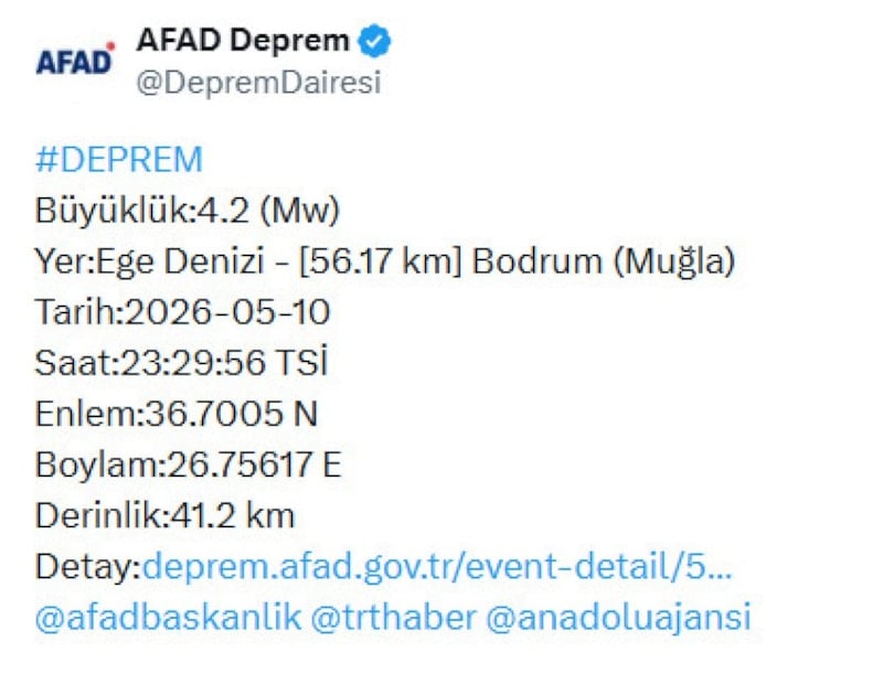 Ege Denizi'nde 4.2 Büyüklüğünde Deprem Meydana Geldi