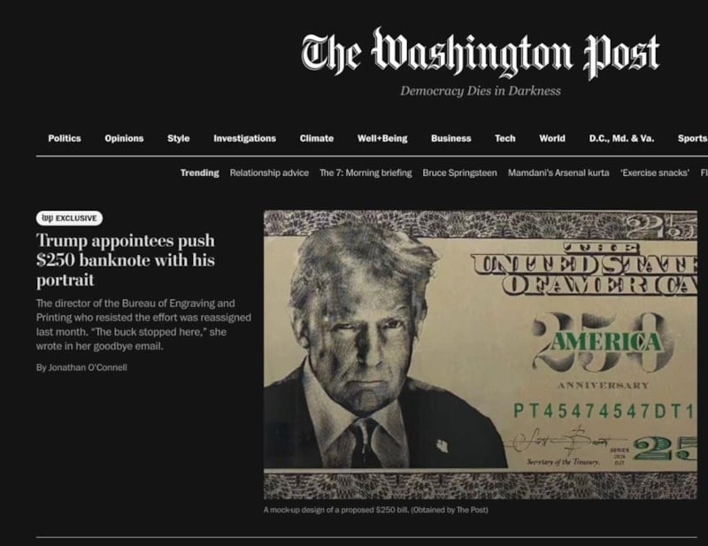 Trump, 250 Dolarlık Banknotlarda Kendi Portresini Bastırmayı Planlıyor